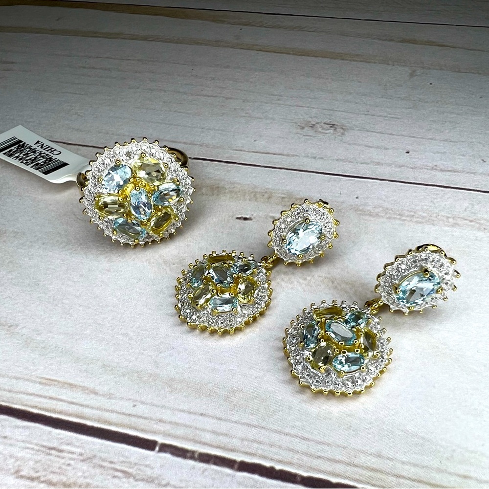 Topaz & Lemon Quartz Ring & Earring Set
